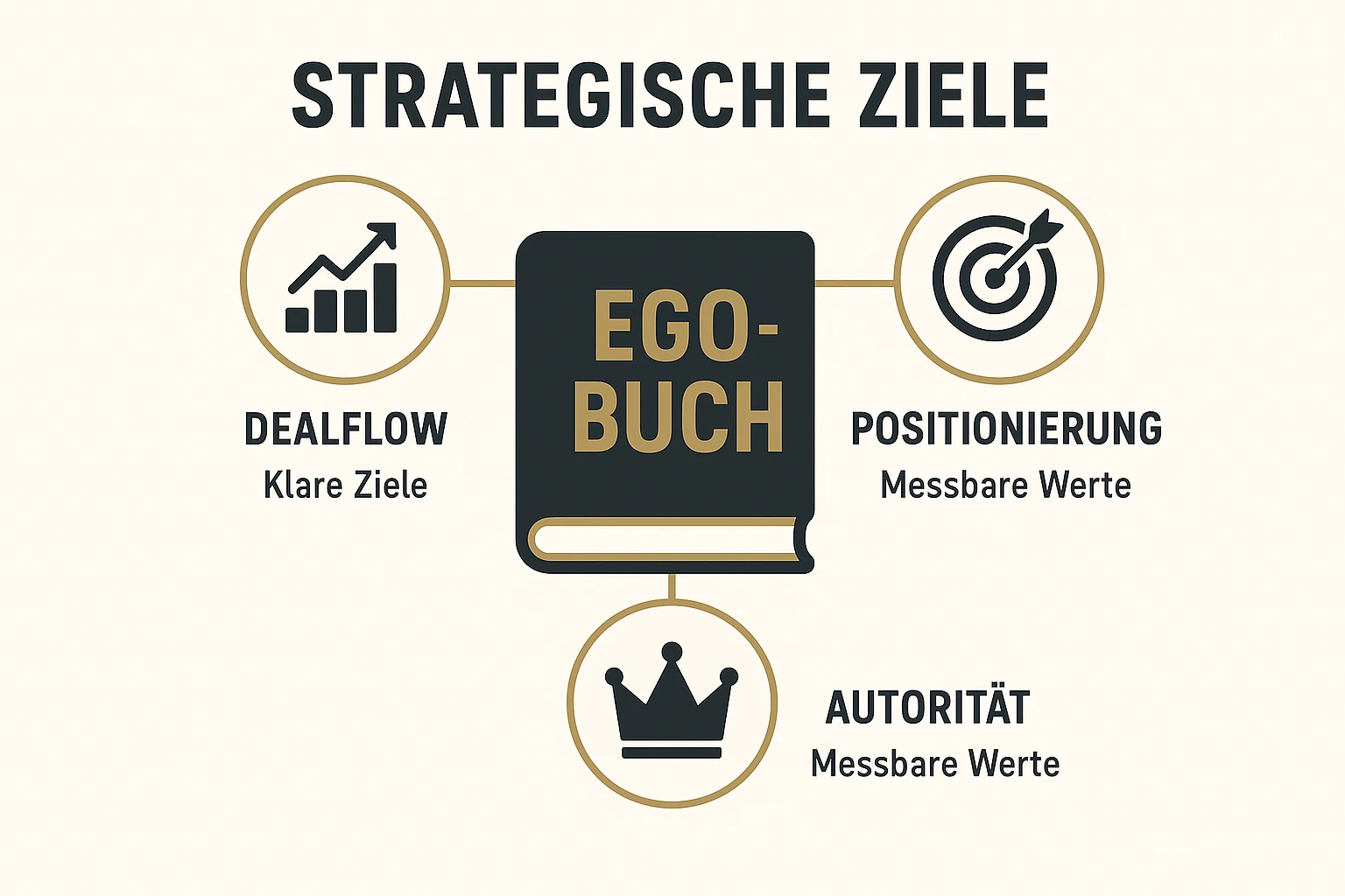 Diese Grafik visualisiert die drei klar definierten strategischen Ziele, die Unternehmer verfolgen sollten, um persönlichen Ego-Projekten zu entgehen.