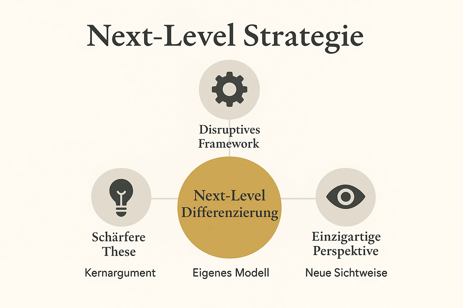 Visualisierung des zentralen Differenzierungskonzepts mit den drei Schlüsselkomponenten, die Autoren helfen, sich im gesättigten Buchmarkt abzuheben.