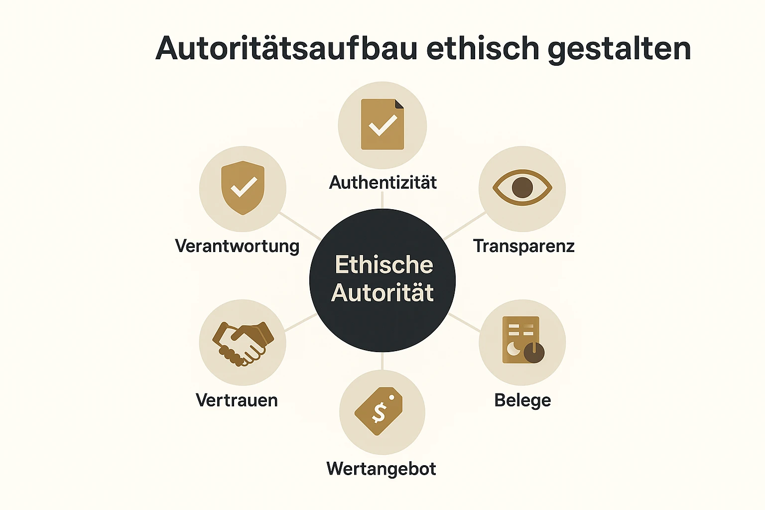 Dieses Diagramm visualisiert die wichtigsten ethischen Prinzipien, die Autoren beim Aufbau von Autorität in Unternehmerbüchern beachten sollten.