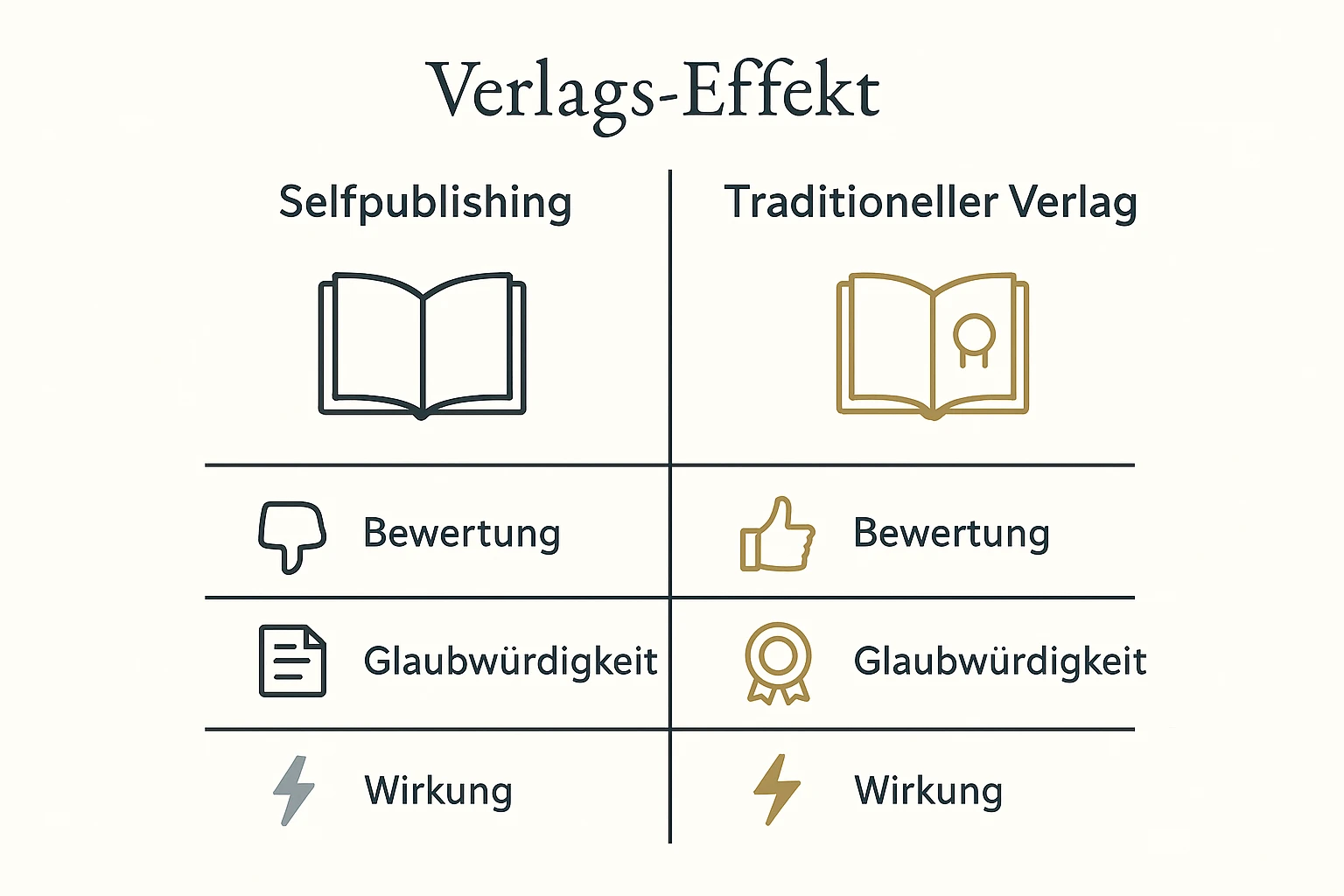 Diese Grafik verdeutlicht, warum ein Verlagssiegel die Glaubwürdigkeit und das Vertrauen gegenüber Selfpublishing deutlich erhöht.