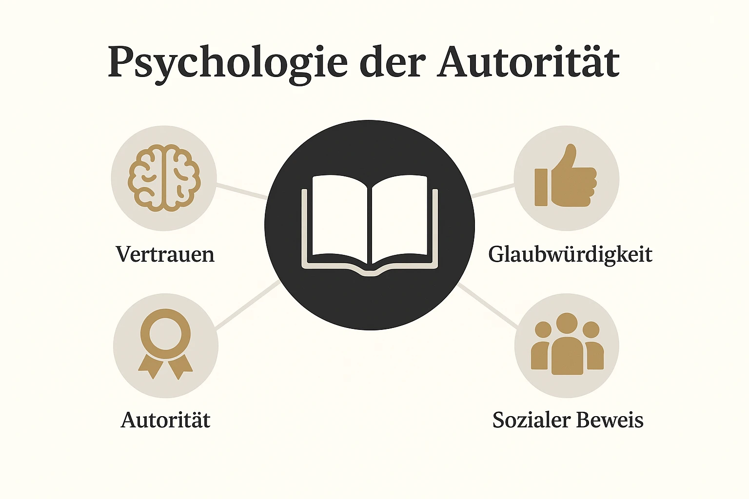 Diese Visualisierung erklärt die psychologischen Prozesse, durch die ein Buch sofort Vertrauen und Glaubwürdigkeit bei Lesern erzeugt.