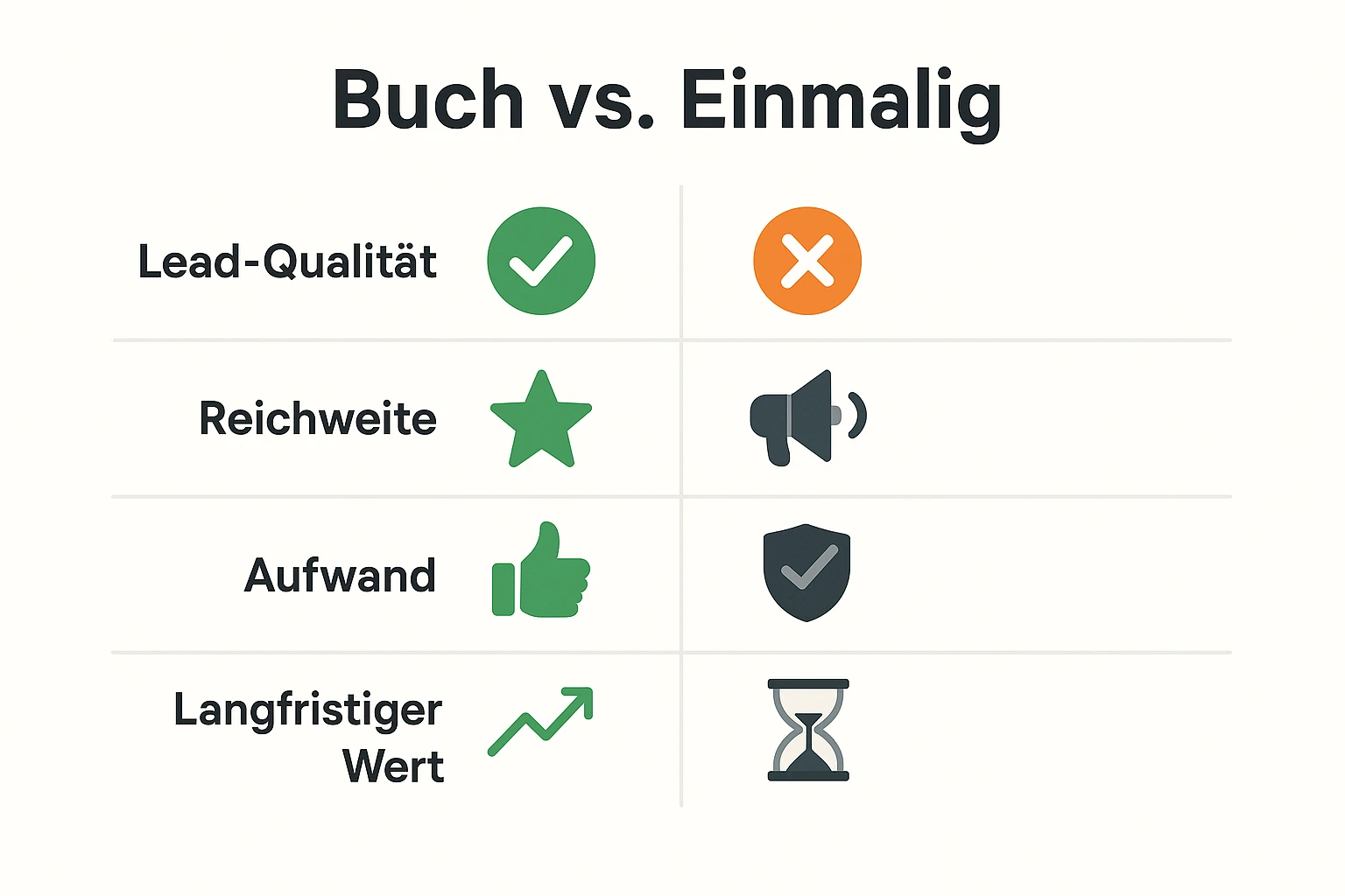 Direkter Gegenüberstellungs-Überblick: Zeigt Vorteile des Buch‑als‑Hub‑Ansatzes gegenüber einmaligen Veröffentlichungen und erleichtert die schnelle Auswahlentscheidung.