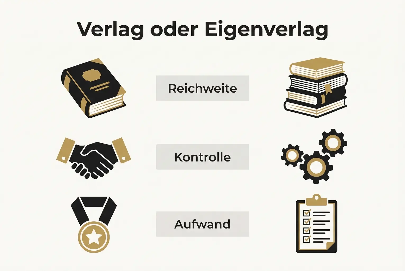 Vergleichsgrid hilft CEOs, Verlagliche Reichweite, redaktionelle Kontrolle und Aufwand des Eigenverlags einander gegenüberzustellen und eine fundierte Wahl zu treffen.