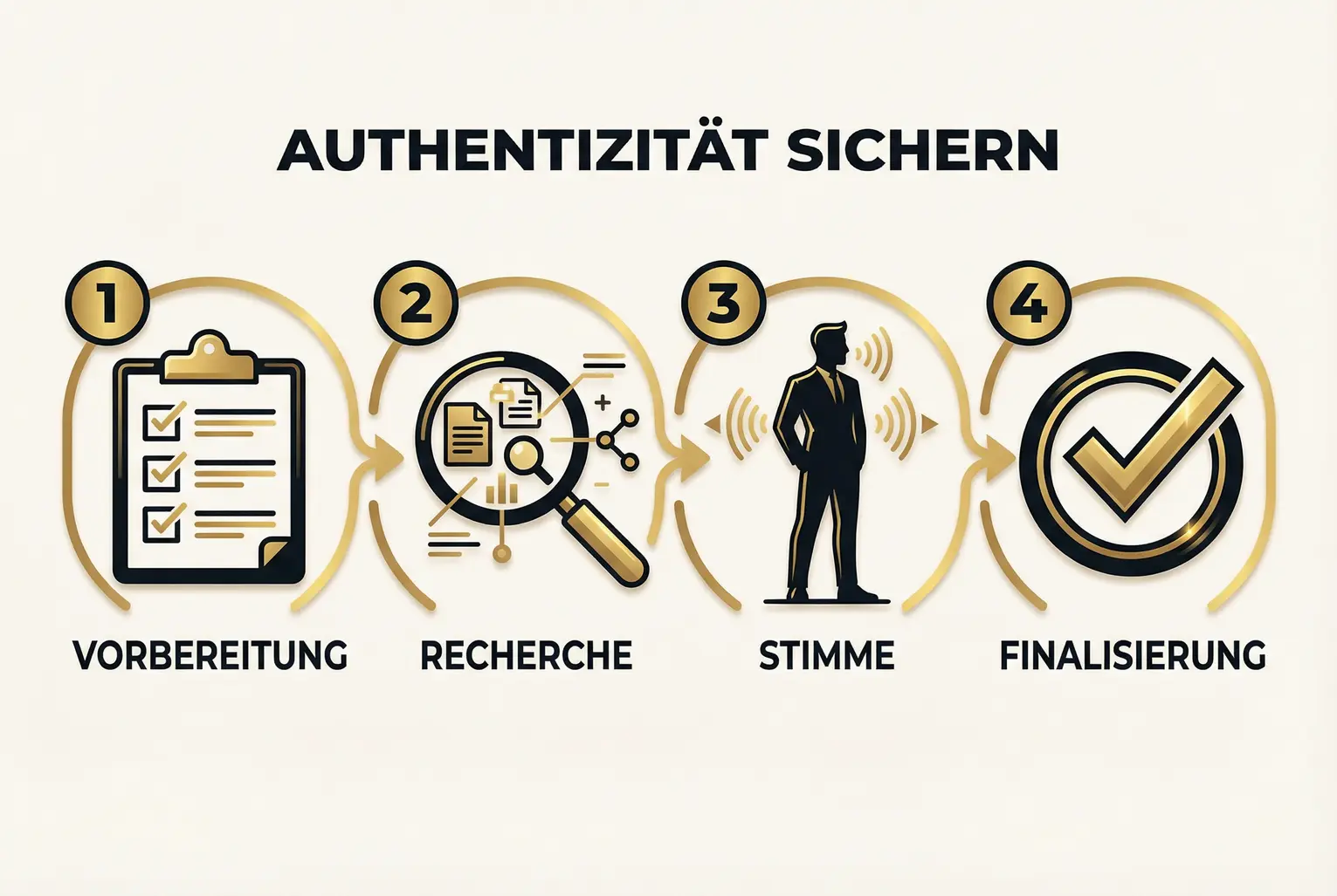 Praktischer Ablauf: Vier klar definierte Schritte, um die authentische Stimme eines CEOs zuverlässig zu erfassen und zu finalisieren.