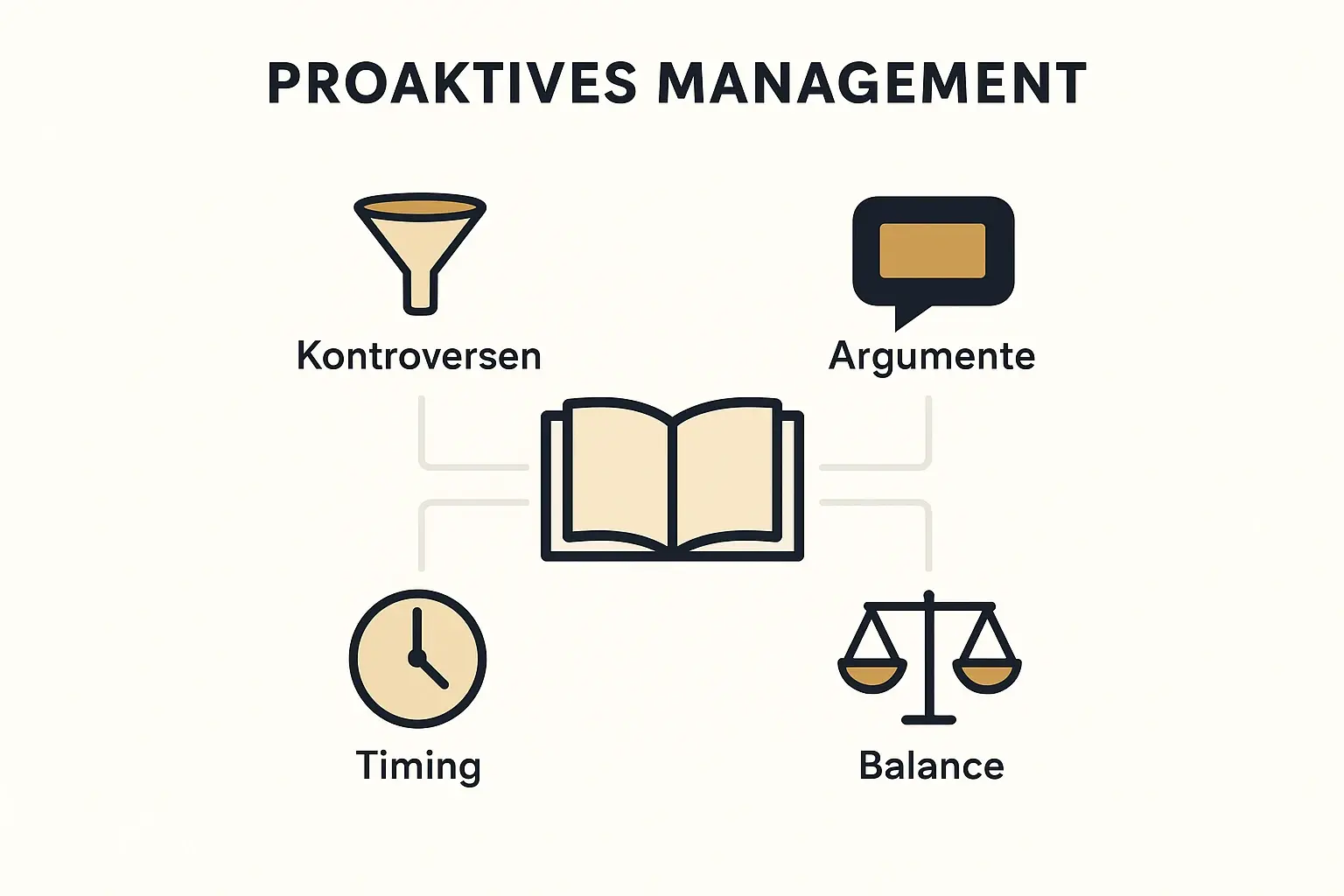 Dieses Bild veranschaulicht, wie proaktives Kontroversenmanagement in einem Buch definiert und strukturiert wird, um Kritik bereits vorwegzunehmen.