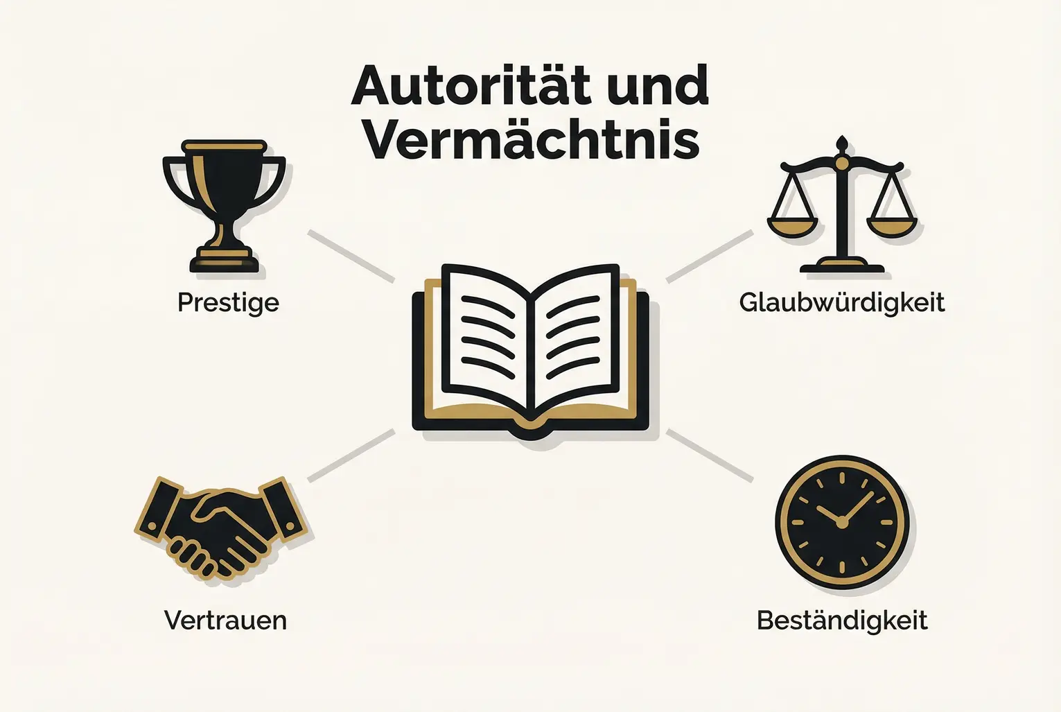 Visuelle Übersicht: Wie ein SPIEGEL-Bestseller Autorität, Glaubwürdigkeit, Beständigkeit und Vertrauen bündelt und damit ein bleibendes Vermächtnis schafft.