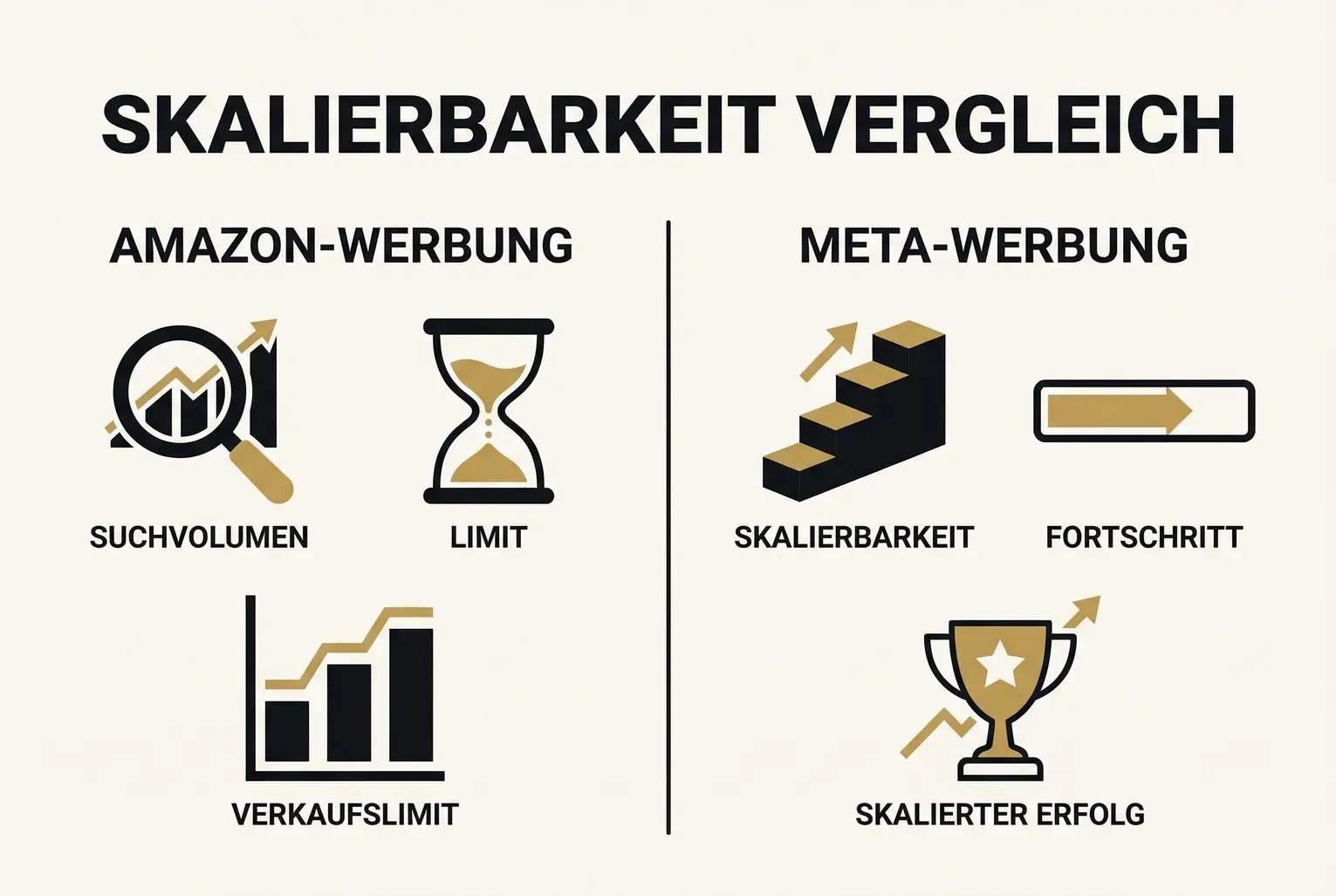 Direkter Vergleich: Amazon-Werbung begrenzt; Meta-Werbung bietet Skalierbarkeit.
