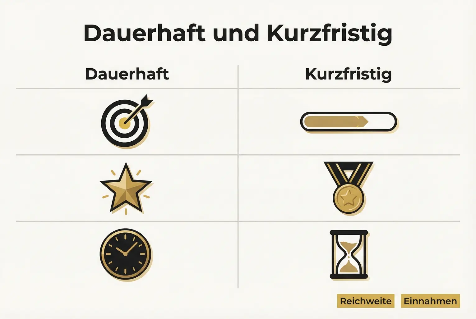 Vergleichs-Illustration zeigt zentrale Unterschiede zwischen dauerhaften und kurzfristigen Formaten: Sichtbarkeit, Wertigkeit und Zeitlichkeit beim Adaptieren von Buchinhalten.