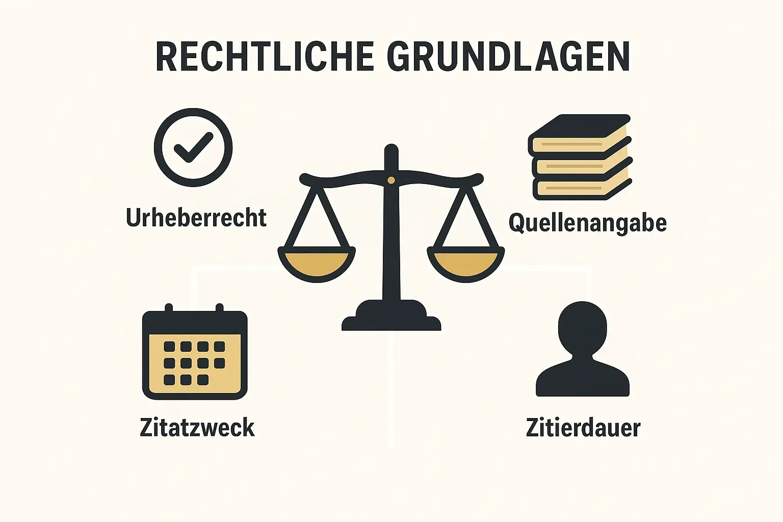 Infografik zu den rechtlichen Aspekten und der korrekten Zitierweise bei der Verwendung von Buchzitaten in sozialen Medien, um die Rechtssicherheit zu gewährleisten.