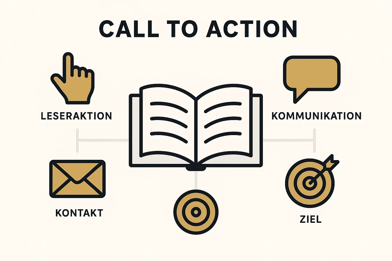 Dieses Bild erklärt, was ein Call to Action im Buch ist und wie er die Leser aktiviert, indem es zentrale Aspekte visuell darstellt.