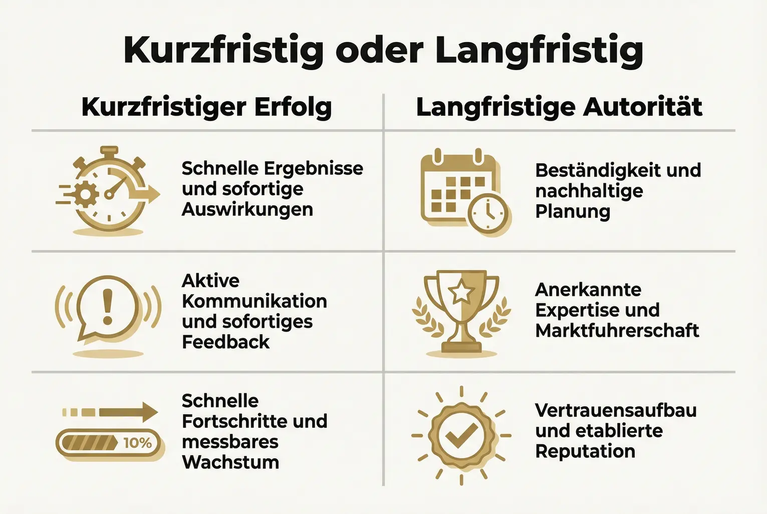Gegenüberstellung zeigt drei visuelle Reihen, die kurzfristigen Hype links und nachhaltige Autorität rechts gegenüberstellen, um den langfristigen Wert eines SPIEGEL Bestsellers zu erklären.