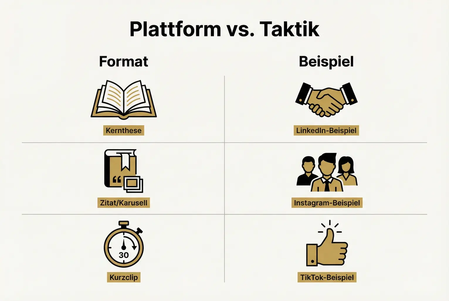Vergleicht drei typische Format-Typen mit konkreten Plattform-Beispielen — ideal, um Content-Entscheidungen für Buchinhalte zu treffen.