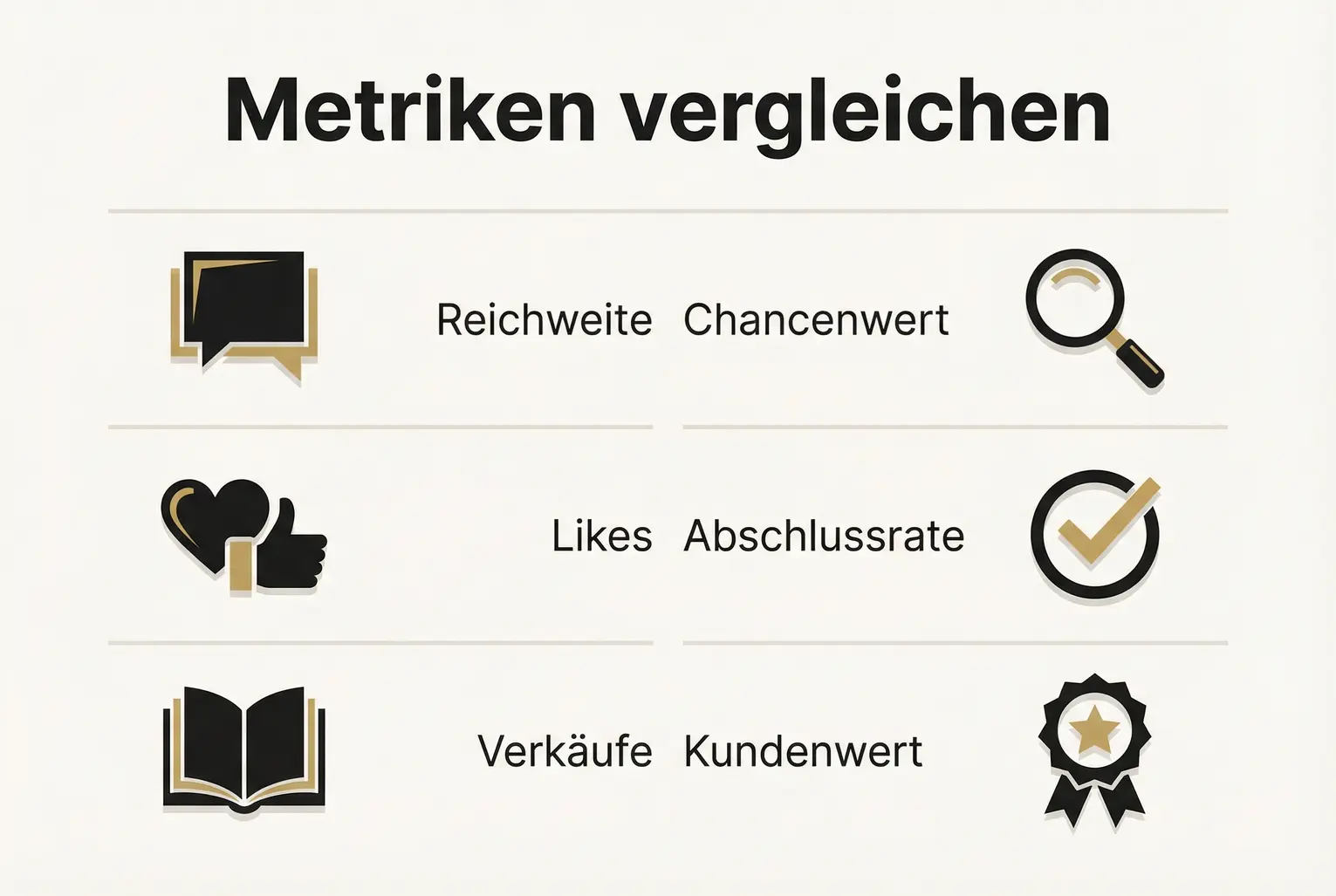 Vergleich: Warum Reichweite und Likes nicht ausreichen und welche KPIs echten Geschäftswert liefern — Chancenwert, Abschlussrate und Kundenwert.