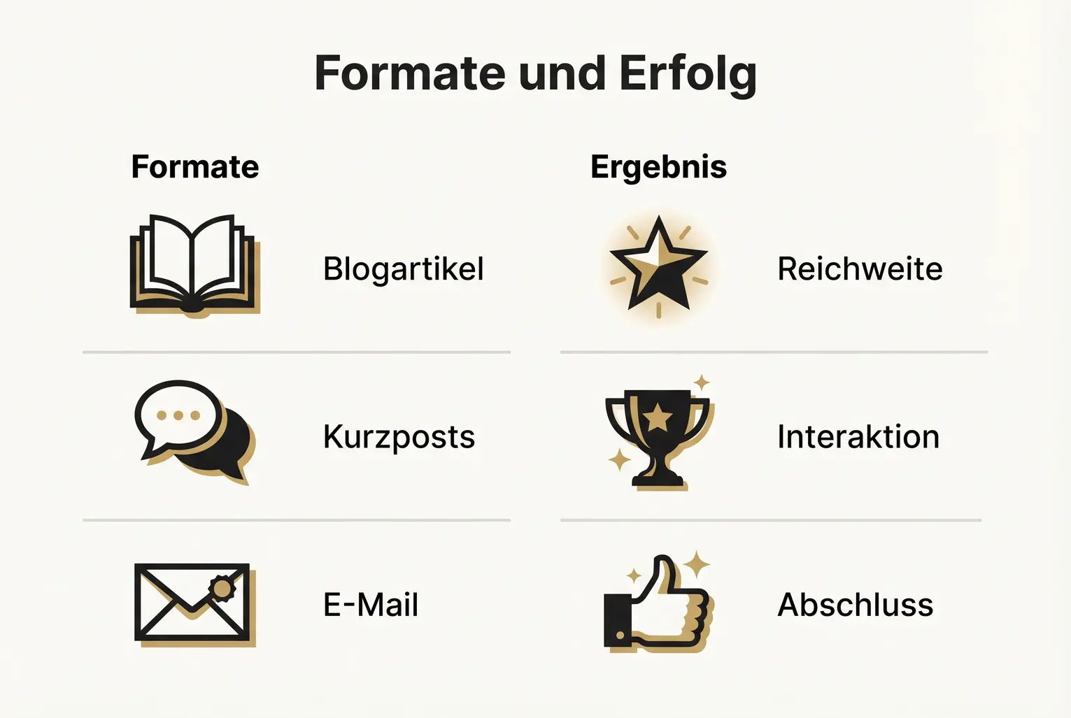 Vergleich von Formaten und ihren typischen Ergebnissen — hilft Autoren zu entscheiden, welche Formate sich für ihren ROI lohnen.