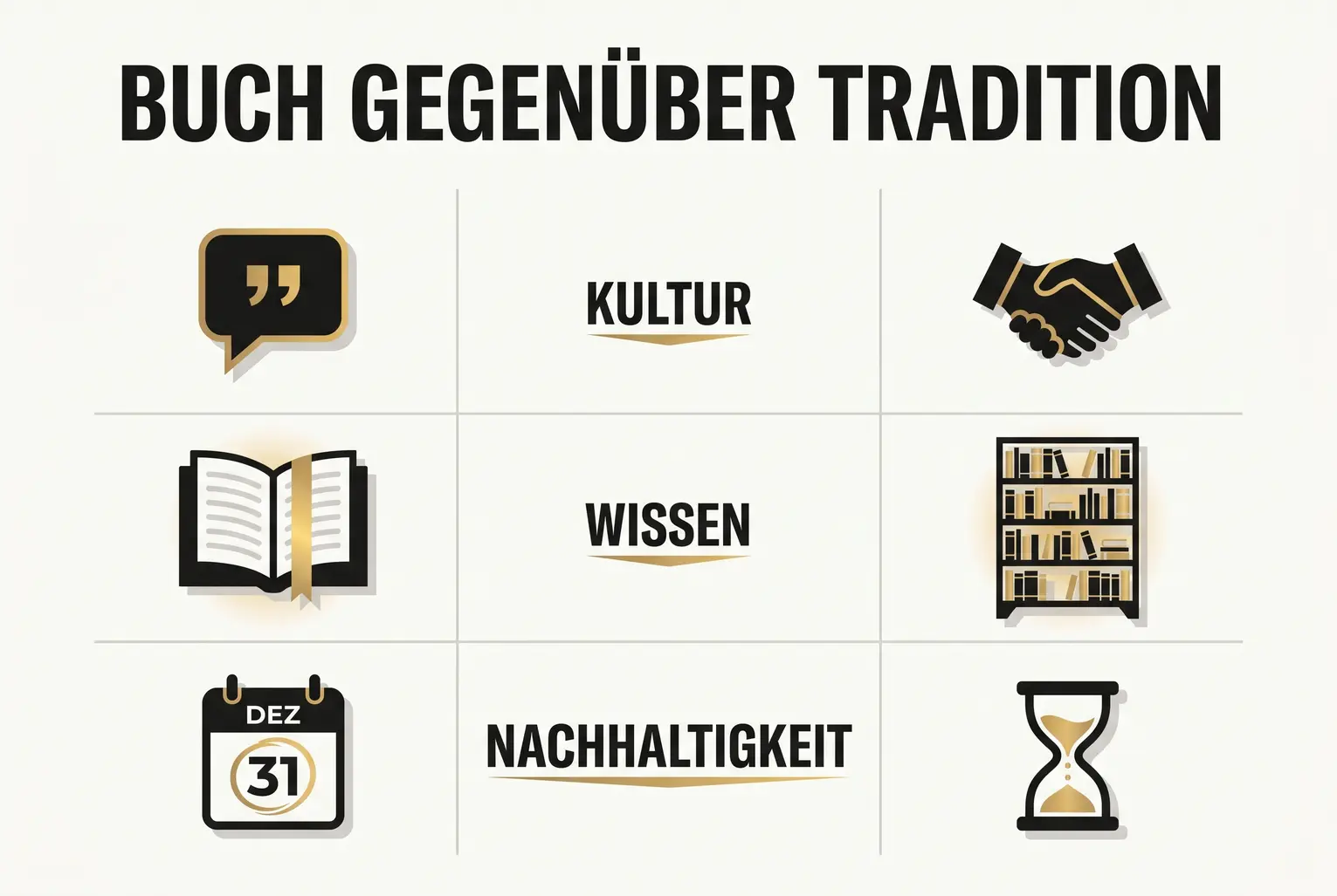 Der Vergleich zeigt prägnant: Ein Buch kann Kultur und Wissen nachhaltiger sichern als rein traditionelle Dokumenten- oder Hands-on-Übergaben.