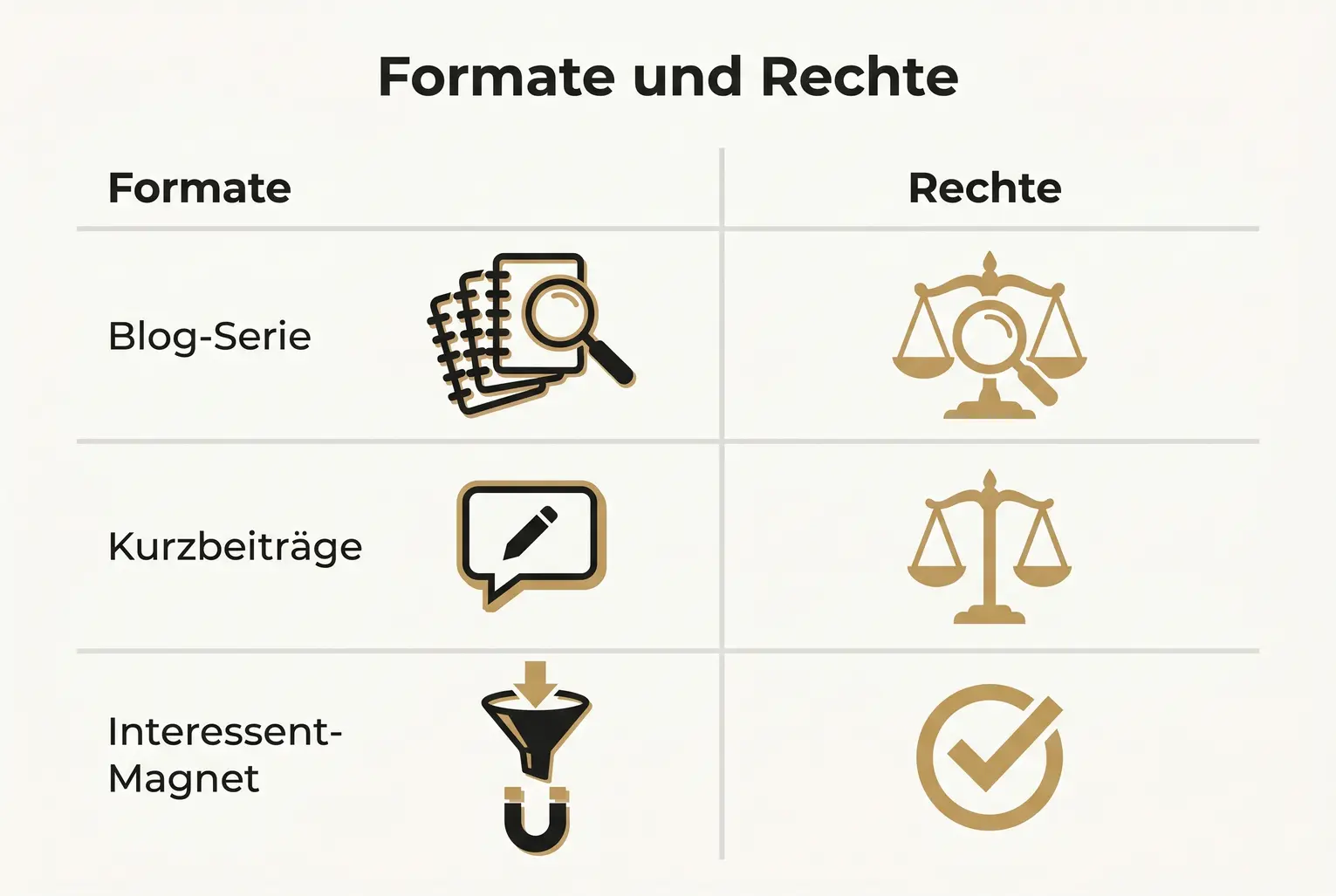 Vergleichstabelle: Welche rechtlichen Fragen zu welchen Formaten auftreten — wichtig für rechtssichere Re-Use-Strategien beim Buch-Repurposing.