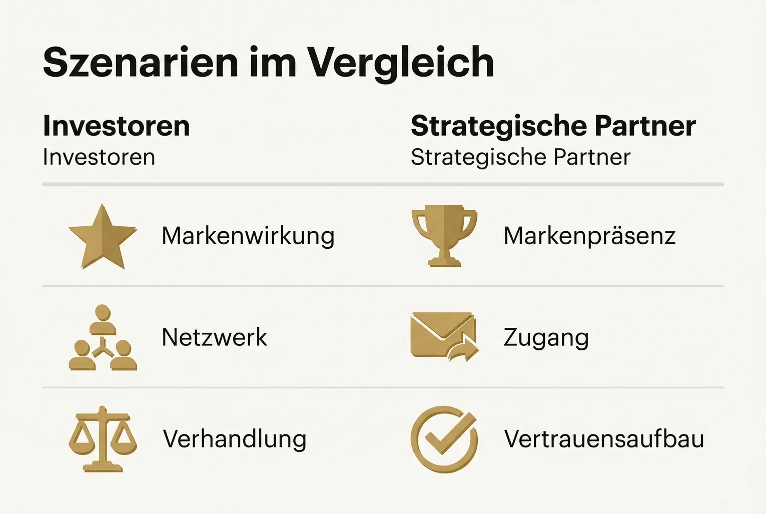 Eine Vergleichsgrafik, die darstellt, wie der Bestseller-Status in verschiedenen Szenarien (Großkunde, Investor, Kooperation) unterschiedliche Vorteile wie Markenwirkung und Verhandlungsmacht liefert.