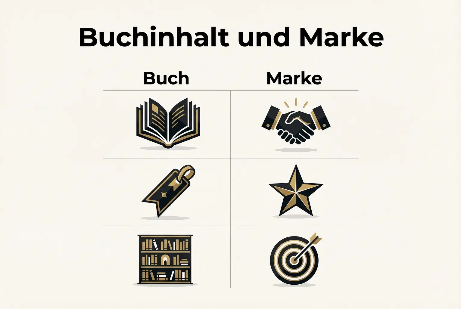 Gegenüberstellung: Welche Elemente eines Buchs können direkt zur Markenpositionierung werden — von Kernbotschaften bis zur Zielgruppenansprache.