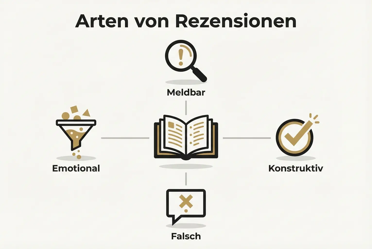 Klare Kategorisierung: Zeigt, welche Rezensionen meldepflichtig sind und welche als konstruktives Feedback genutzt werden können. Hilft schnelle Einordnung.