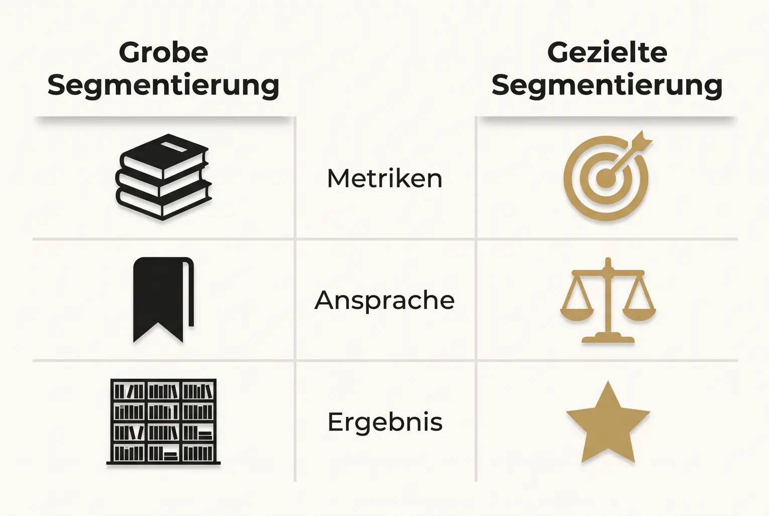 Vergleichsübersicht zwischen grober und gezielter Segmentierung.