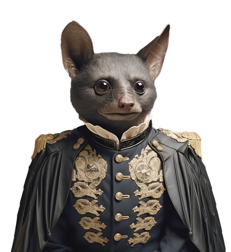 A stork humanimal dressed in red attire