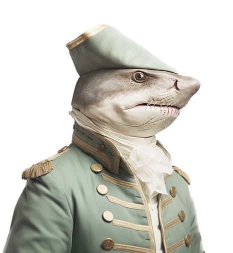 A stork humanimal dressed in red attire