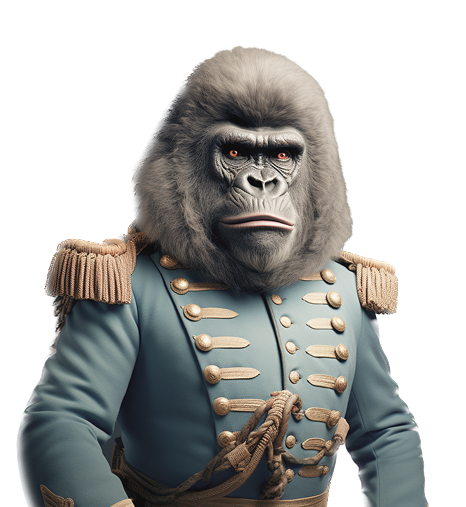 A stork humanimal dressed in red attire