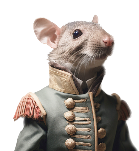 A stork humanimal dressed in red attire