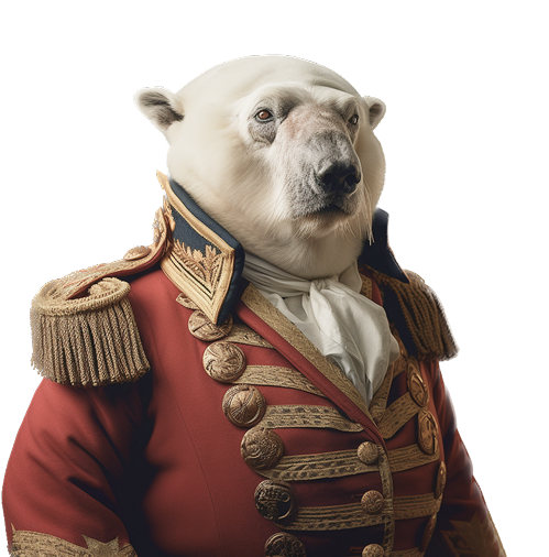 A stork humanimal dressed in red attire