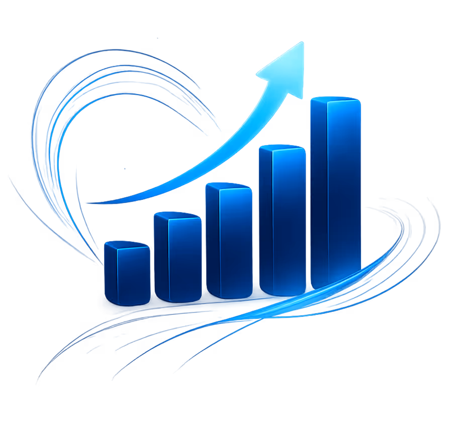 Upward bar chart and arrow icon representing business growth driven by investing in training