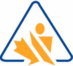 WHMIS symbol featuring a person with chest injury inside a triangle with rounded corners.