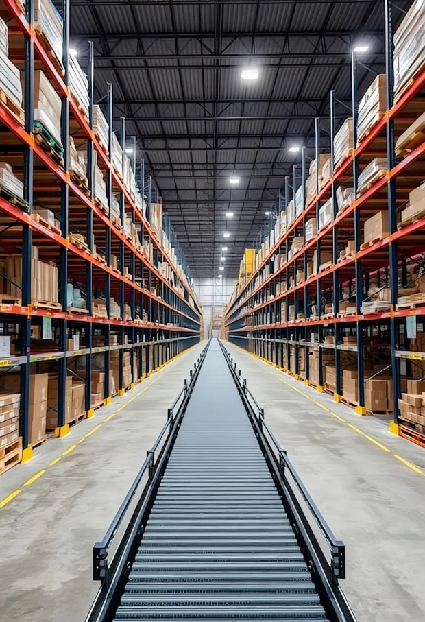Aerial view of warehouse operations and logistics center