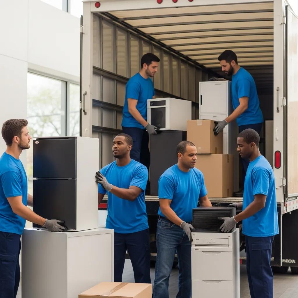 Movers packing office equipment efficiently in Austin, TX
