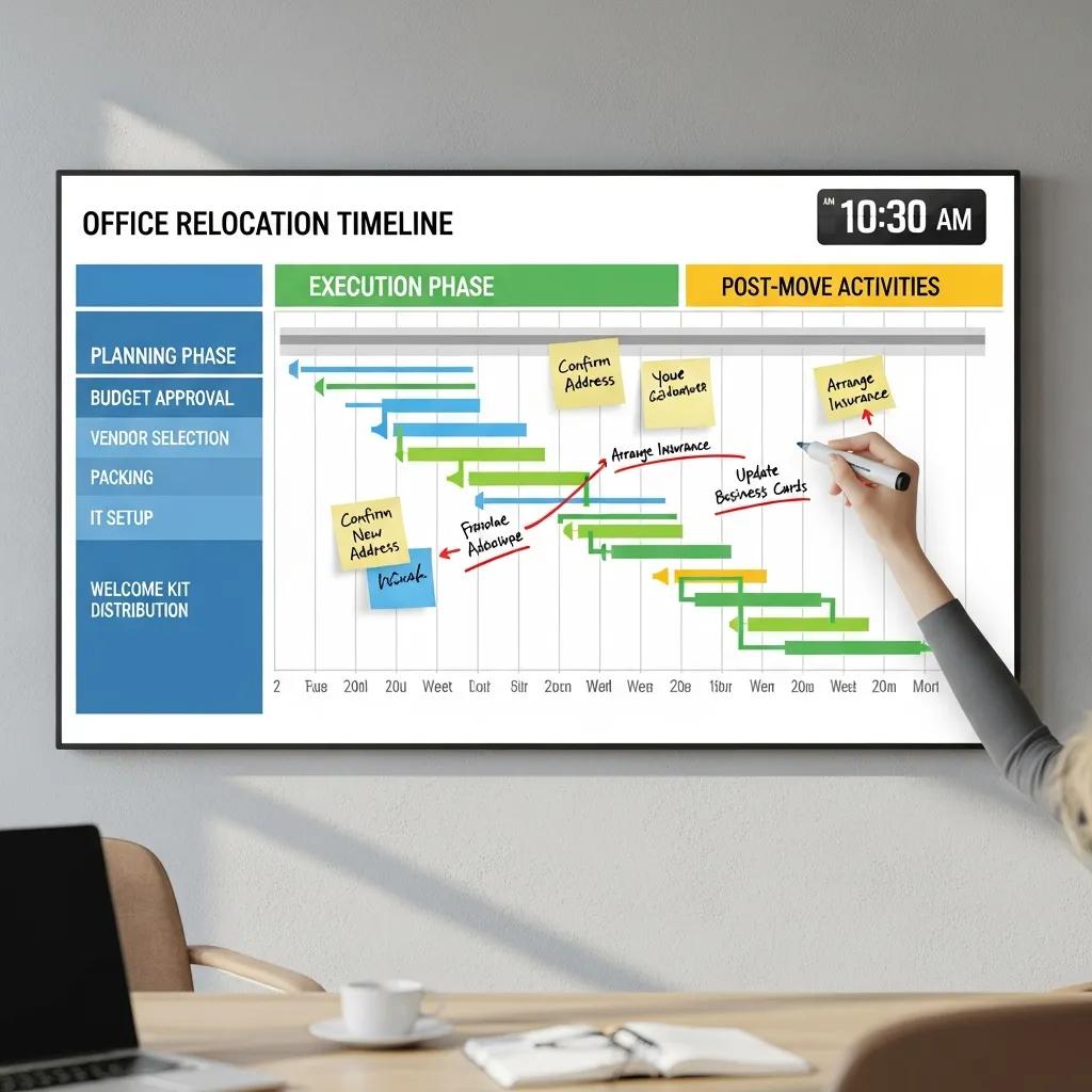Visual representation of an office relocation timeline