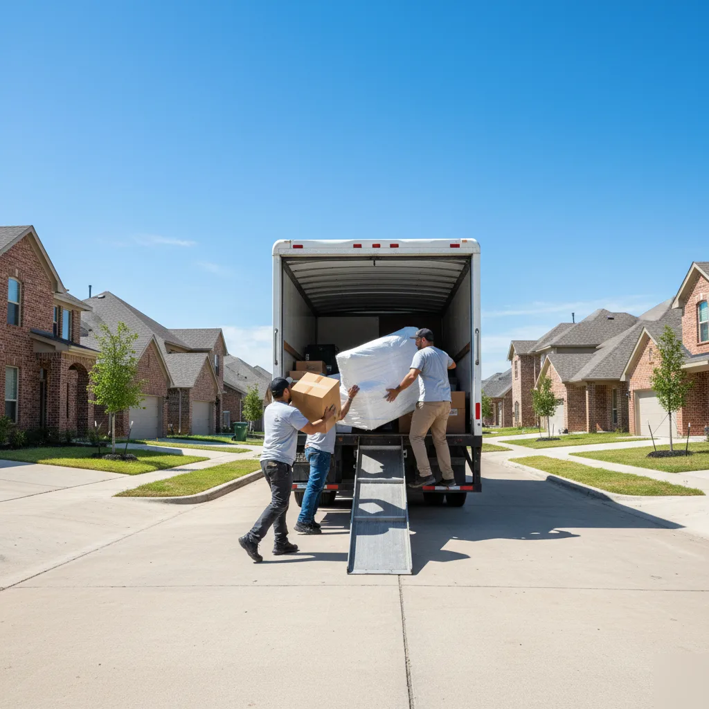 Moving crew at a suburban home in Round Rock, TX
