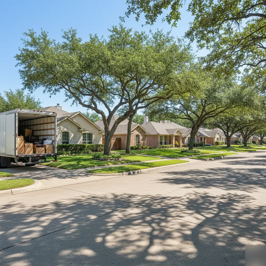 Midweek moving day on a quiet Round Rock, Texas street