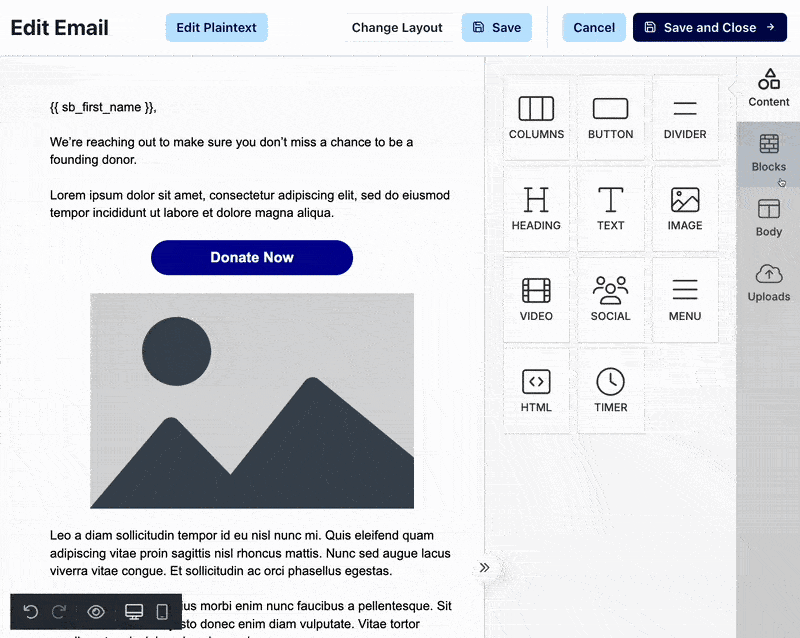 Switchboard visual and HTML email editors