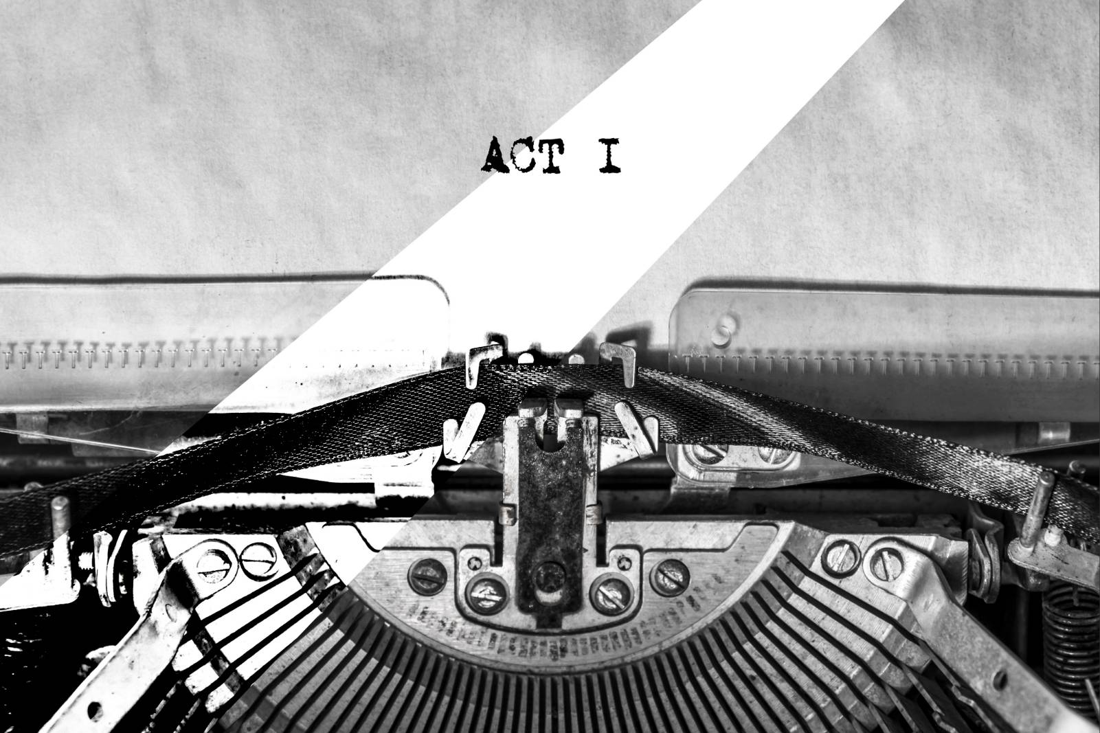Vintage typewriter with paper showing ACT I text for screenwriting and storytelling