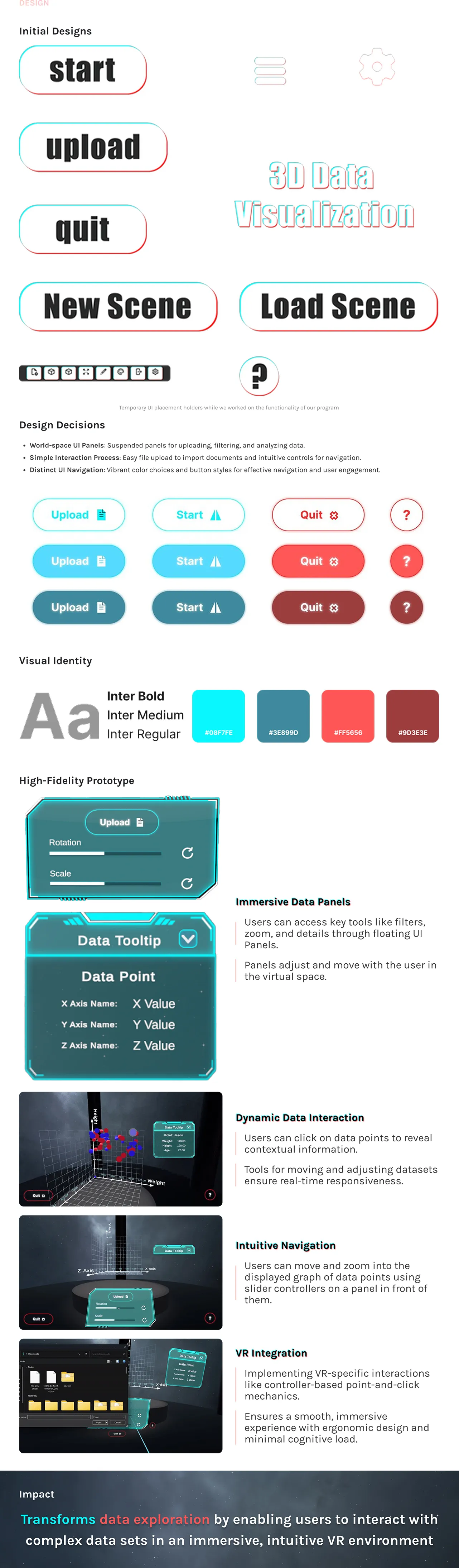 VR prototype scene with a 3D scatter plot and data tooltip