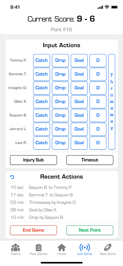 Ultimate Statsheet live stat tracking screen