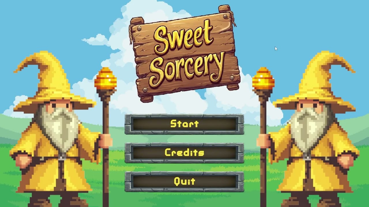 Sweet Sorcery title screen with two wizards