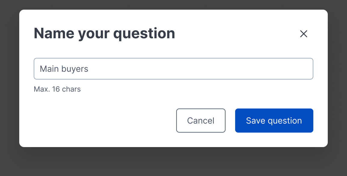 The name your question modal with a single name field