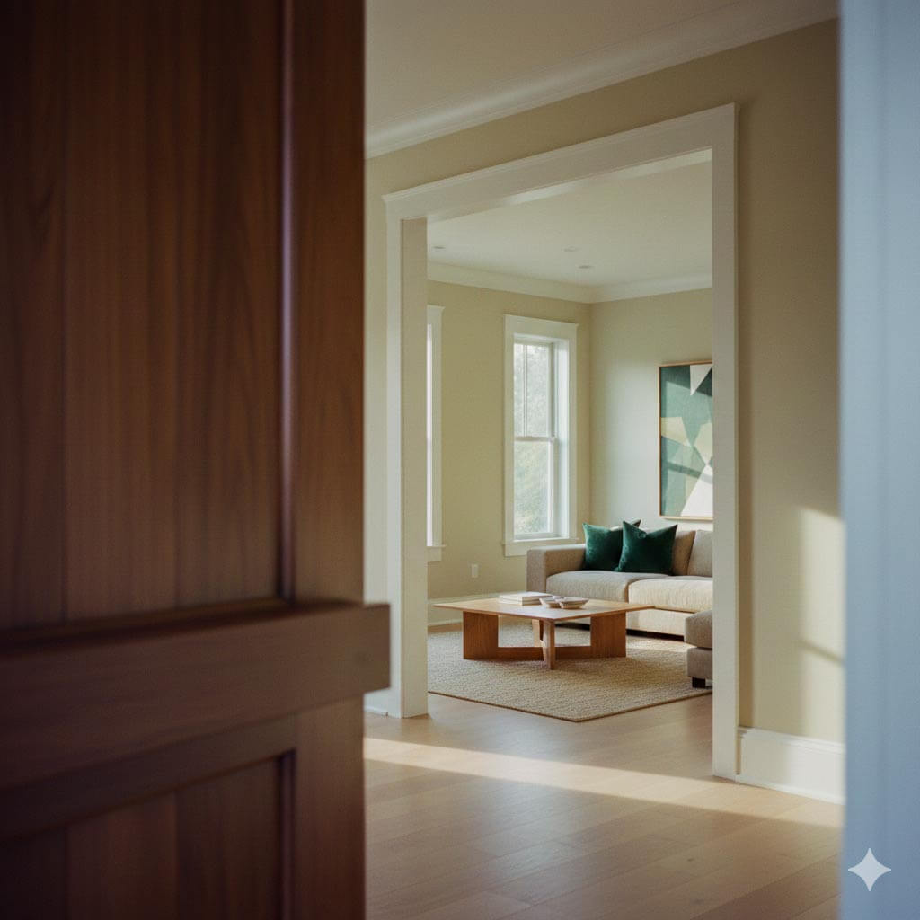 Elegant Seattle home interior showcasing premium painting finish - warm living room with modern furniture and natural light