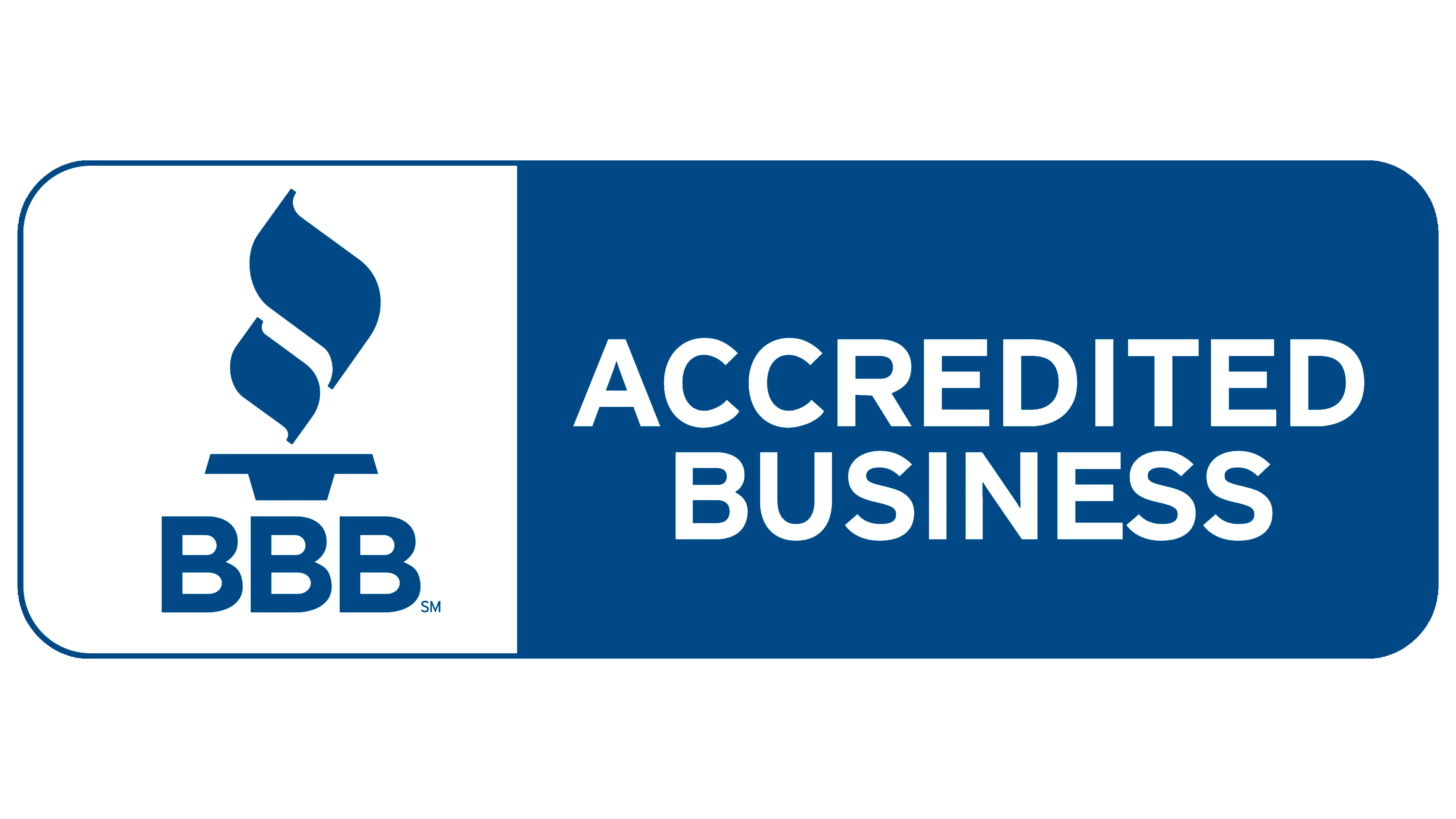 Better Business Bureau (BBB) Accredited Business logo with a blue flame icon and bold white text on a blue background.