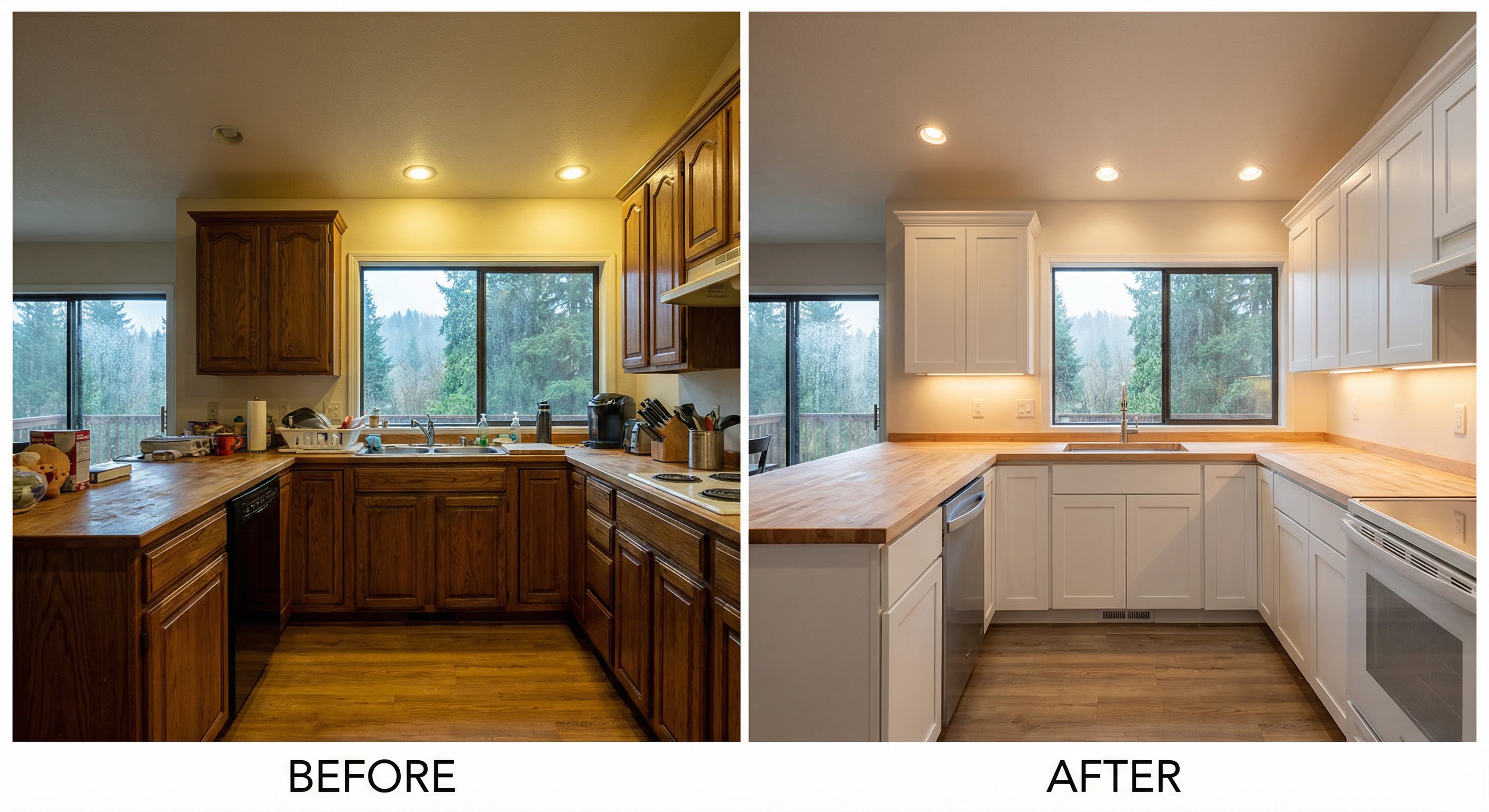 Before and after cabinet painting