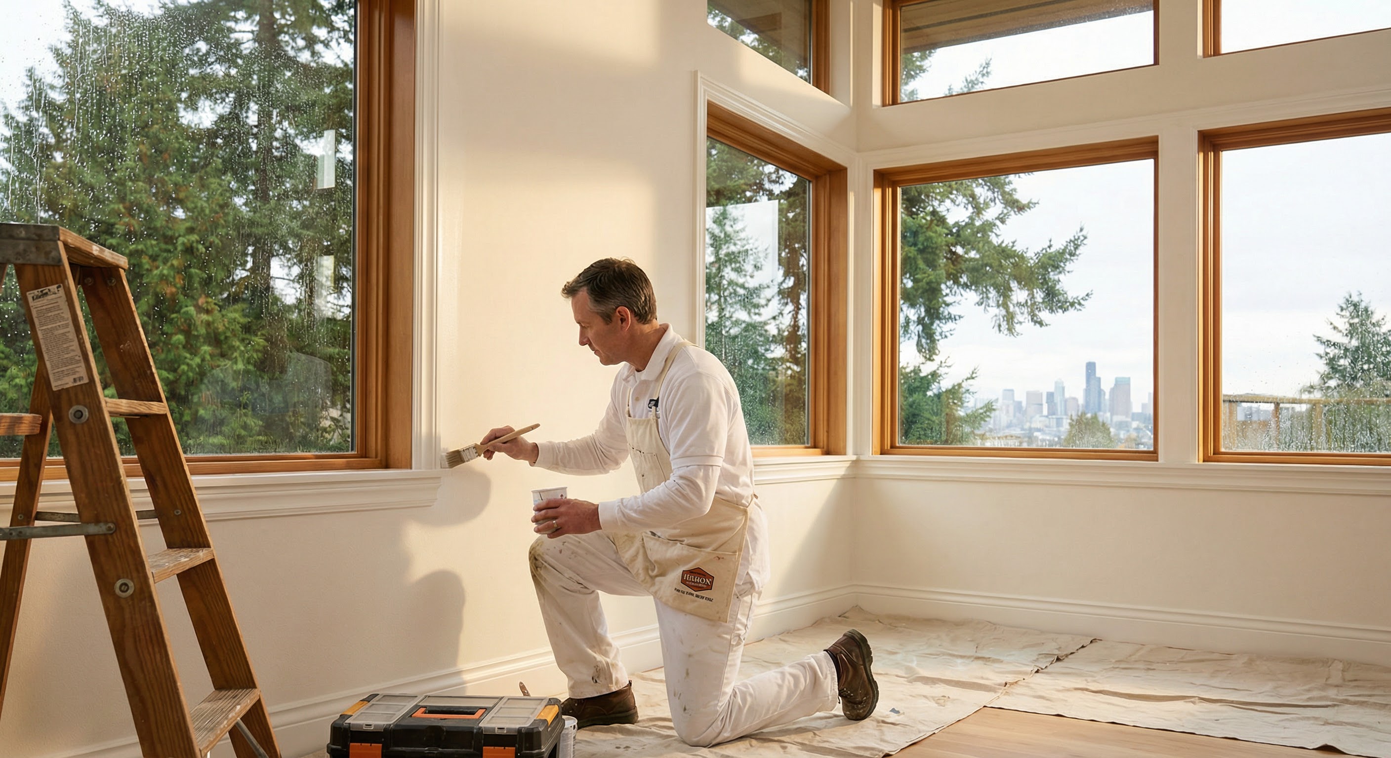 Professional painter at work in Seattle home