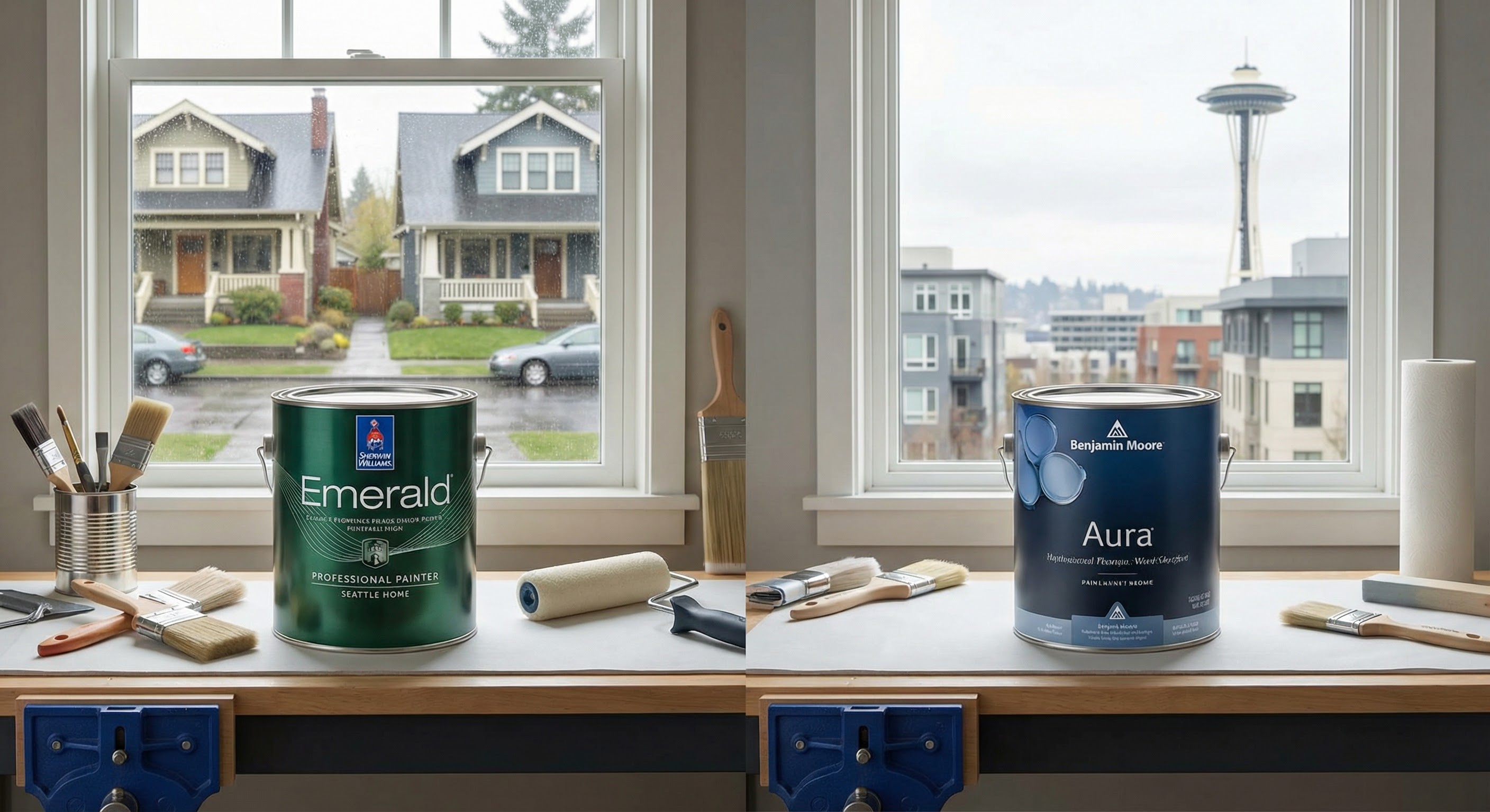 Sherwin-Williams Emerald vs Benjamin Moore Aura paint cans