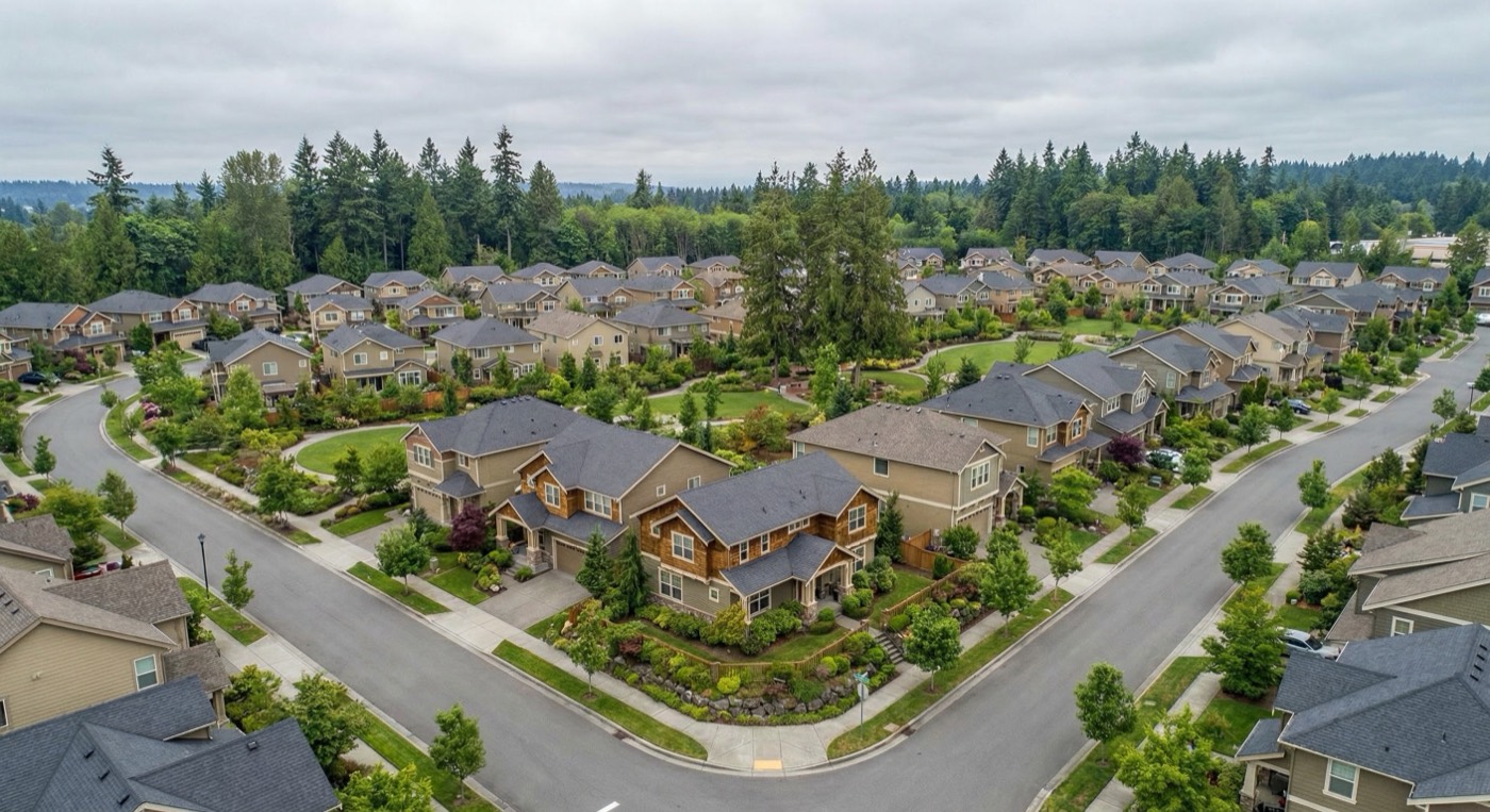 HOA neighborhood aerial view in Bellevue Washington