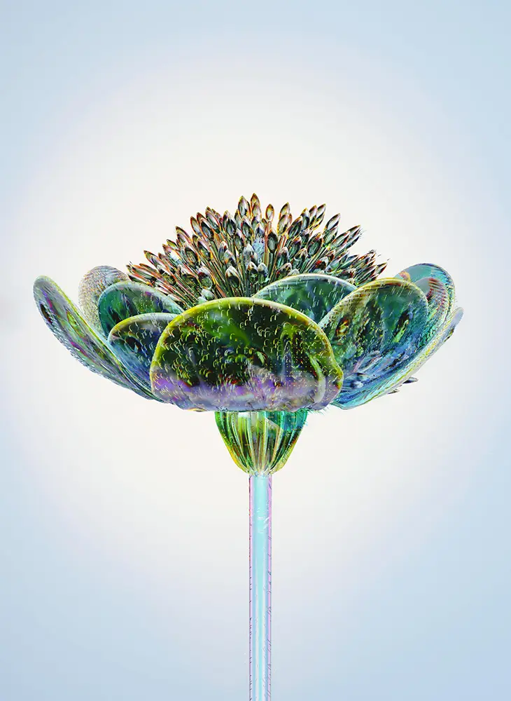 3D rendered flower in lightblue background.
