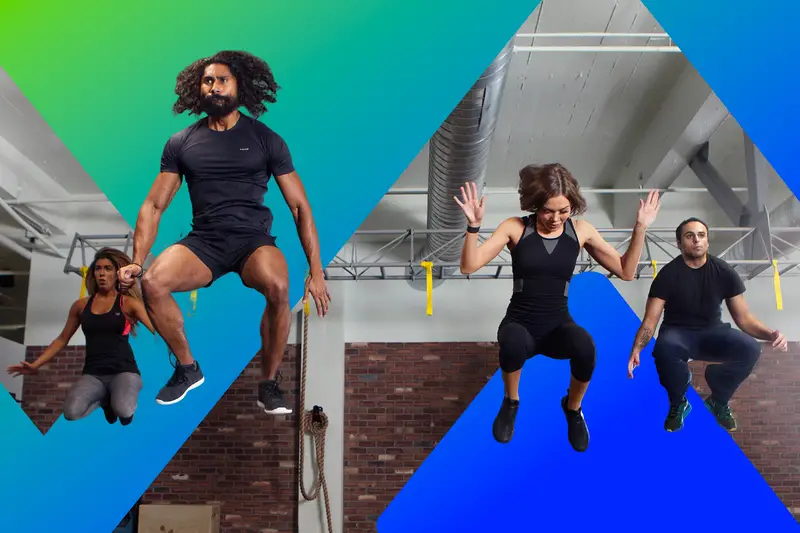 A man and woman are shown doing a workout in a gym.